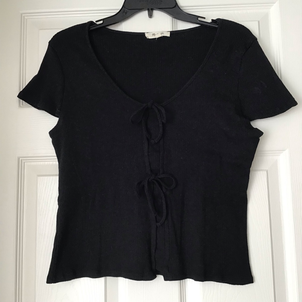 Madewell Basics Black Bow Ribbed Short Sleeve Top